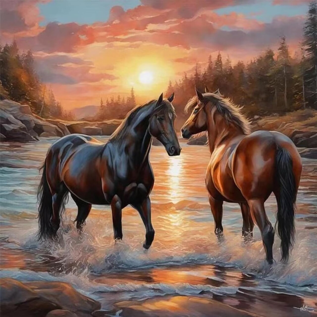 Horse Diamond Art Kits for Adults – 5D Full Drill Round Diamond Painting, Beginner-Friendly Animal Art, 11.8 x 11.8 Inch